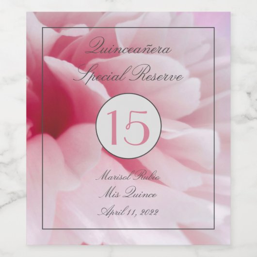 Mis Quince Pink Floral Weinetikett (Einzelnes Label)