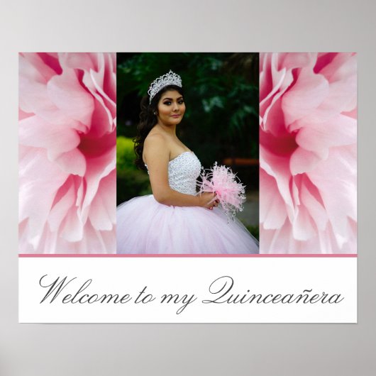 Mis Quince Pink Floral Willkommen in meiner Quince Poster (Vorne)