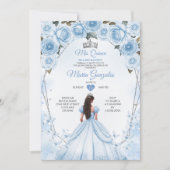 Mis Quince Powder Blaue Blumenkrone Quinceañera Einladung (Vorderseite)