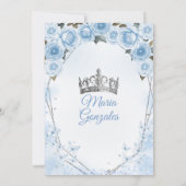 Mis Quince Powder Blaue Blumenkrone Quinceañera Einladung (Rückseite)