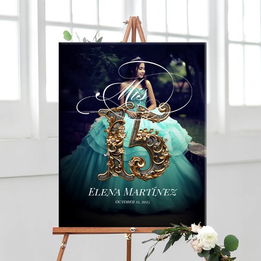 Mis Quince Quinceanera Begrüßungszeichen mit Foto Poster