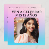 Mis Quince Quinceañera Foto Rosa Azul Morado Einladung (Vorne/Hinten)