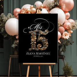 Mis Quince Quinceanera Gold-Design Begrüßungszeich Poster