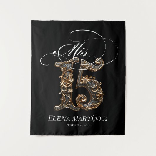 Mis Quince Quinceanera Gold-Design Hintergrund Wandteppich (Vorderseite)