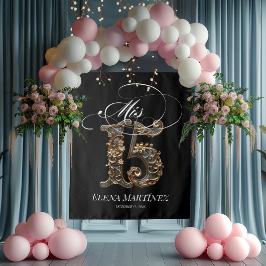 Mis Quince Quinceanera Gold-Design Hintergrund Wandteppich