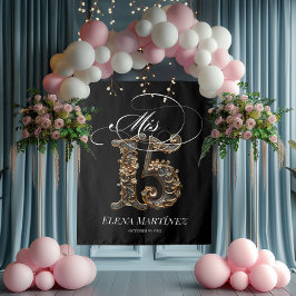Mis Quince Quinceanera Gold-Design Hintergrund Wandteppich