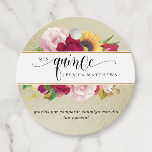 Mis Quince Rot, Gold und Gelb Blüte, Liebesmarken Geschenkanhänger