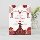 Mis Quince Rote Rosen 15 Anos Gold Crown Glitzer Einladung (Stehend Vorderseite)