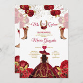 Mis Quince Rote Rosen 15 Anos Gold Crown Glitzer Einladung (Vorne/Hinten)