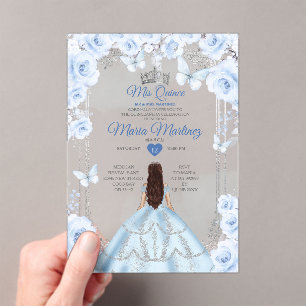 Mis Quince Soft Blue & Silver Floral Quinceañera Acryleinladungen