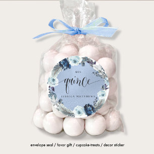 Mis Quince, Spanisch, Blumenreath Runder Aufkleber