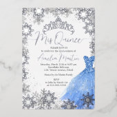 Mis Quince Winter Snowflake Blue Quinceanera Folieneinladung (Vorderseite)