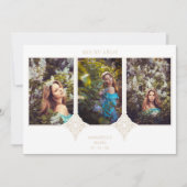 Mis XV Años Español 3 Fotos Efecto Encaje Dorado Einladung (Vorderseite)