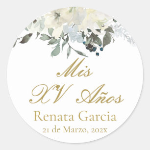 Mis XV años flores rosas Runder Aufkleber