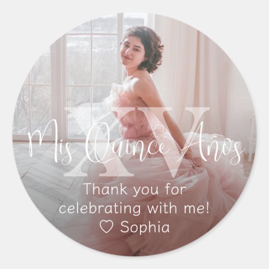 Mis XV Años Modernes Foto Quinceañera Vielen Dank Runder Aufkleber (Vorderseite)