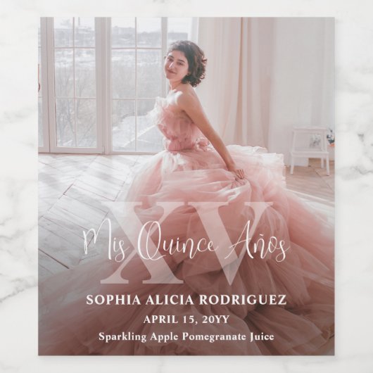 Mis XV Años Quinceañera Foto Modernes 15. Geburtst Weinetikett (Einzelnes Label)