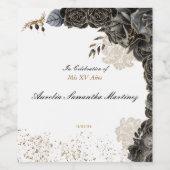 Mis XV Años Weinkarte Schwarz und Gold Weinetikett (Einzelnes Label)