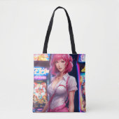 Misato Katsuragi mit rosa Haar Totbeutel Tasche (Vorderseite)