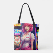 Misato Katsuragi mit rosa Haar Totbeutel Tasche (Rückseite)