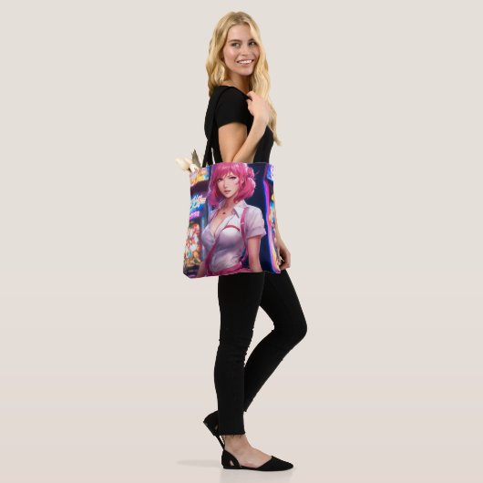 Misato Katsuragi mit rosa Haar Totbeutel Tasche (Am Model)