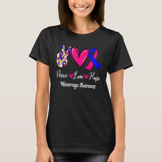 Miscarriage Awareness Peace Love Hope Pink & Blue T-Shirt (Vorderseite)