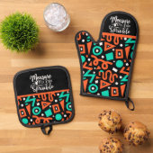 Mischen Mix Bake Sprinkle Grün Orange Black Ofenhandschuh & Topflappen-Set (Oben Unten)