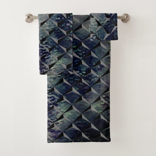 Mischen von 3D-Quadraten mit dunkelgrünem "Rauchgl Badhandtuch Set (Insitu)