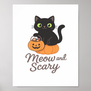 Mischeuvous Black Cat mit leuchtenden grünen Augen Poster