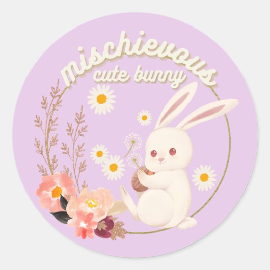Mischeuvous Niedlich Bunny Classic Round Sticker (Vorderseite)