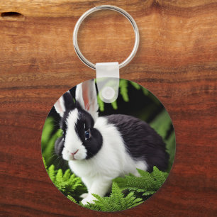 Mischief der Schwarz-Weiß-Hase, Keyring Schlüsselanhänger
