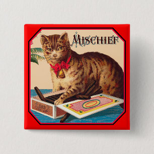 Mischief die Katze - Vintage Anzeige Button