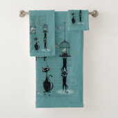 Mischief Mid Century Kitty Family ©studioxtin Badhandtuch Set (Insitu)