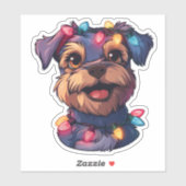 Mischievous Airedale Wrackte in Weihnachtsbeleucht Aufkleber (Blatt)