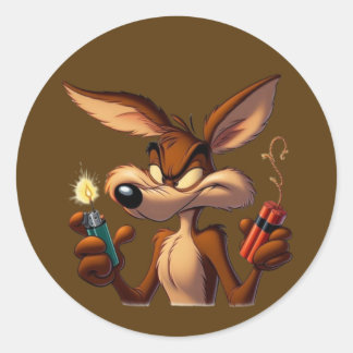 Mischievous Cartoon Coyote Runder Aufkleber