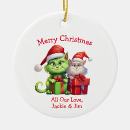 Mischievous Grüne Weihnachtskatzen Keramik Ornament