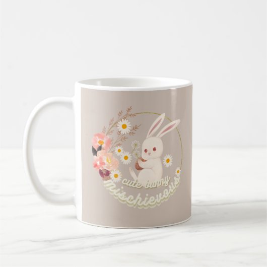 Mischievous Niedlich Bunny und Blume Kaffeetasse (Links)