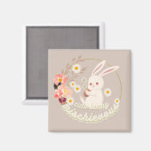Mischievous Niedlich Bunny und Blume Magnet (Vorderseite/Rückseite)