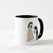 Mischköpfe schwarze Katze trinken aus menschlichem Tasse (VorderseiteRechts)