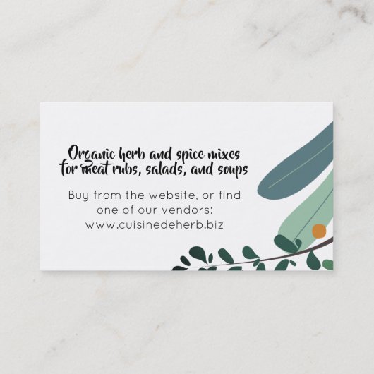 Mischkrautgewürz-Kochs-Catering-Geschäftskarten Visitenkarte (Rückseite)