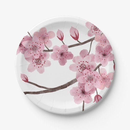Mischmasch mittelrosa Kirschblossom Pappteller (Vorderseite)