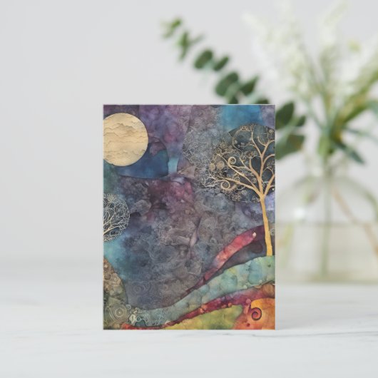 Mischmediensammlung Tree und Moon Postkarte (Stehend Vorderseite)