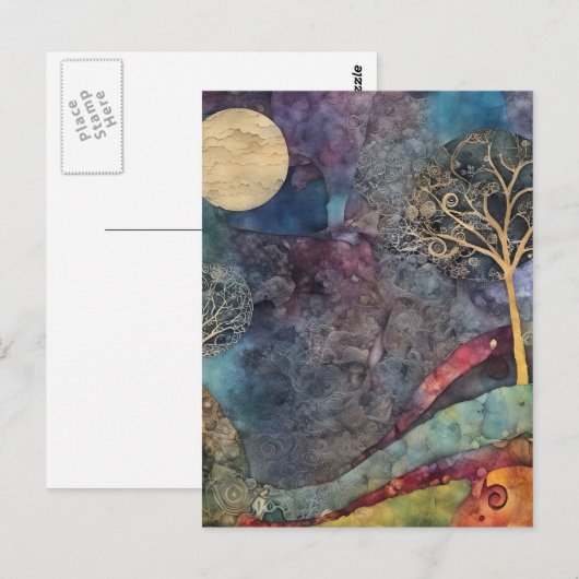 Mischmediensammlung Tree und Moon Postkarte (Vorne/Hinten)
