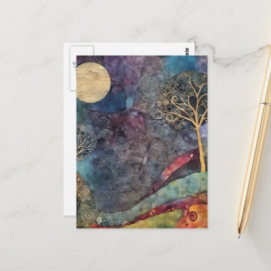 Mischmediensammlung Tree und Moon Postkarte (Vorderseite/Rückseite Beispiel)