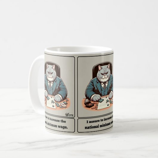 Mischous Meows: Der verrückte Katzenpolitiker Kaffeetasse (Vorderseite Links)