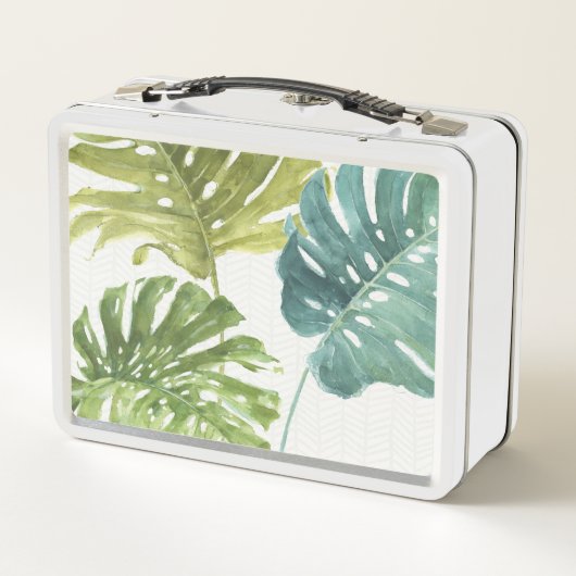 Mischtropische Palmen der GRÜNTÖNE-| Metall Brotdose (Rückseite)