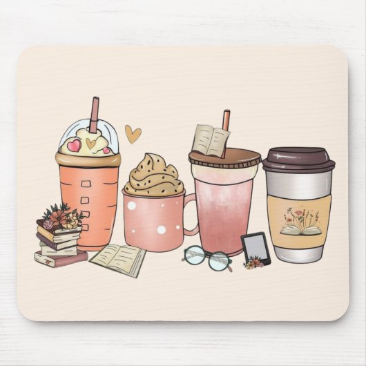 Mischung aus Büchern und Kaffee Mousepad (Vorne)