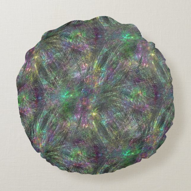 Mischung aus texturierten Kratzern, grau und weich Rundes Kissen (Rückseite)