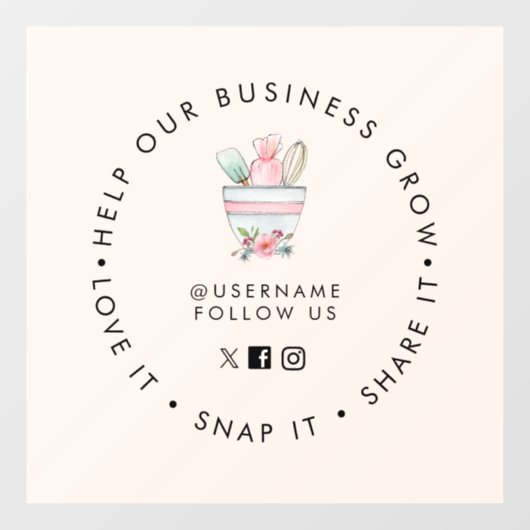 Mischung Schüssel Bäckerei Pale Pink Social Media Fensteraufkleber (Blatt)