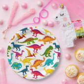 Mischung von farbenfrohen Dinosauriern in schwarze Pappteller (Party)