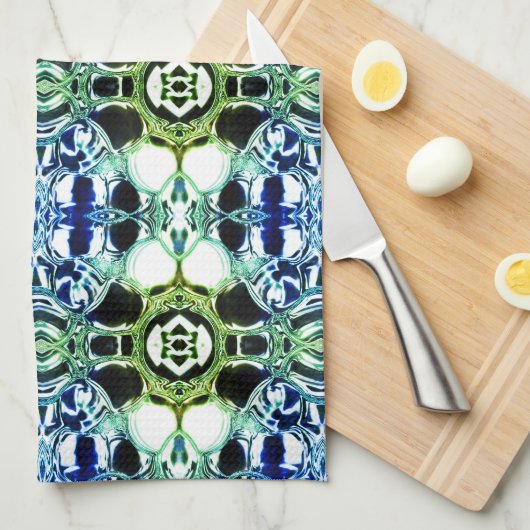 Mischung von Formen in blau und grün klar, metalli Geschirrtuch (Viertel Falte)